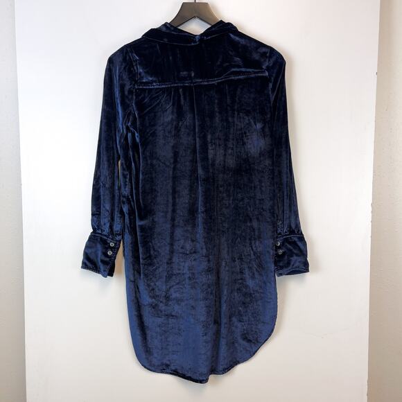 Maeve Anthropologie Size 0 US Blue Velvet Hi-Low Button Down Tunic Shirt VNeck - Picture 8 of 11